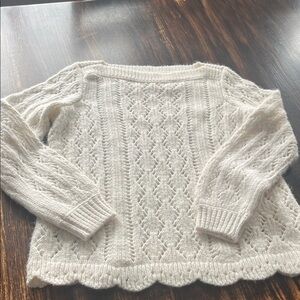 LOFT Cream Cable-Texture Scallop Hem Sweater